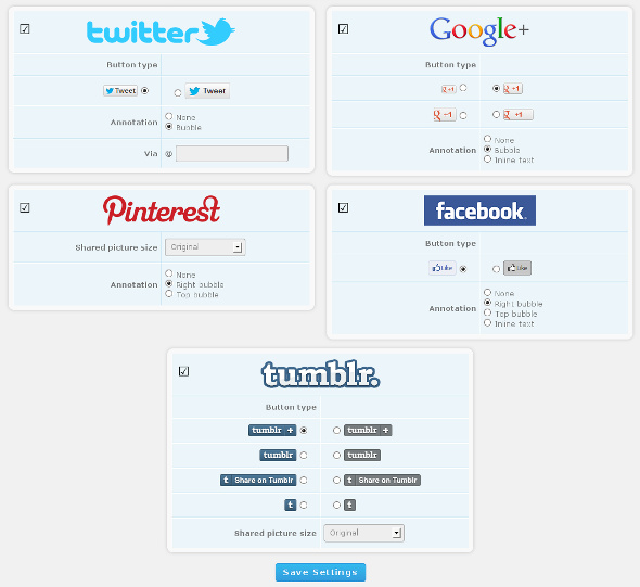 Nouveau plugin Social Buttons pour ajouter un bouton de partage sur Google+, Twitter, Facebook, Pinterest et Tumblr